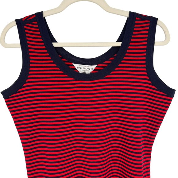 Misook Red Navy Striped Sleeveless Tank Top Size Medium Petite - Picture 2 of 9